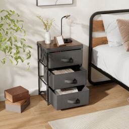 Gymax 2 Pack 3-Tier Fabric Dresser Nightstand Organizer Unit With 3 Drawers in Grey - thumbnail 7