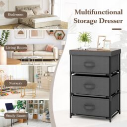 Gymax 2 Pack 3-Tier Fabric Dresser Nightstand Organizer Unit With 3 Drawers in Grey - thumbnail 6