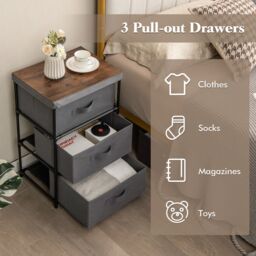 Gymax 2 Pack 3-Tier Fabric Dresser Nightstand Organizer Unit With 3 Drawers in Grey - thumbnail 9
