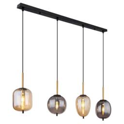 Netlighting Blacky Bar Pendant Ceiling Light Matt Black Smoke Glass Shade 4x E14 - thumbnail 1