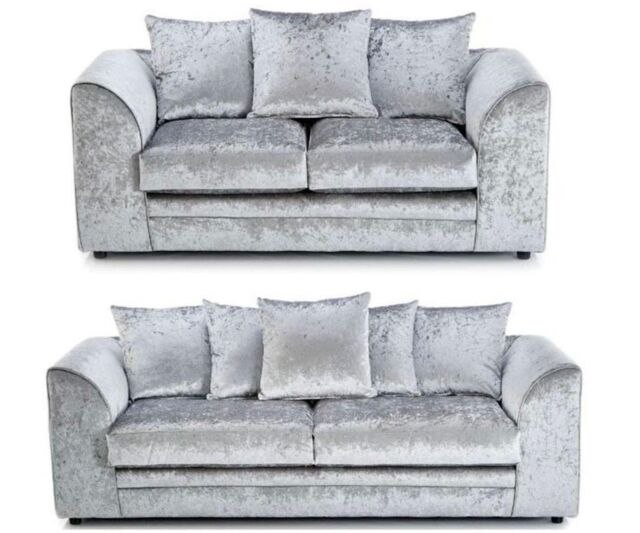 Furniture 786 Bella Crushed Velvet 3&2 Seater Sofa Set in Silver - image 1
