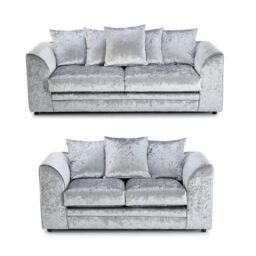 Furniture 786 Bella Crushed Velvet 3&2 Seater Sofa Set in Silver - thumbnail 3