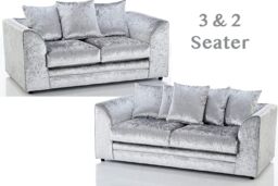 Furniture 786 Bella Crushed Velvet 3&2 Seater Sofa Set in Silver - thumbnail 2