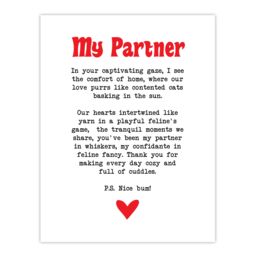 "Artery8 Love Poem Cat Lover Partner Romantic Poetry Fun Wall Art Print in White - Size: W24"" x H32""" - thumbnail 1