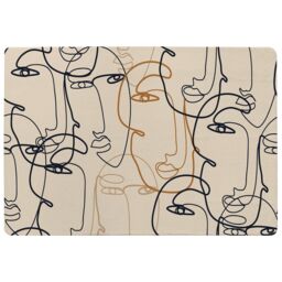Benjamin Tate Design Continuous Line Drawing Of Faces Designer Rug in Natural - Size: Large - thumbnail 1