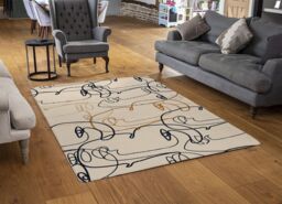 Benjamin Tate Design Continuous Line Drawing Of Faces Designer Rug in Natural - Size: Large - thumbnail 2