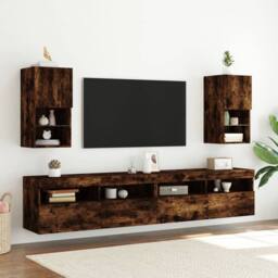 Berkfield Home TV Cabinets with LED Lights 2 pcs Smoked Oak 30.5x30x60 cm in Brown - thumbnail 1
