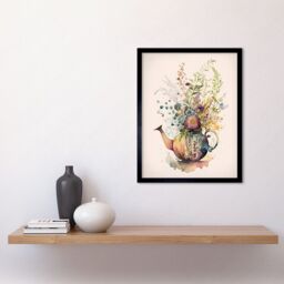 "Artery8 Wall Art Print Wildflower Floral Spring Bouquet in a Teapot Vase Art Framed in Black - Size: W12"" x H16""" - thumbnail 2