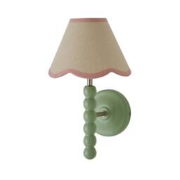 ValueLights Bobbins Sage Green Wall Light with Linen Trim Lamp Shade & LED Bulb in Pale Pink - thumbnail 6