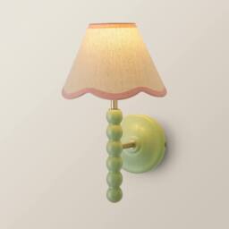 ValueLights Bobbins Sage Green Wall Light with Linen Trim Lamp Shade & LED Bulb in Pale Pink - thumbnail 3