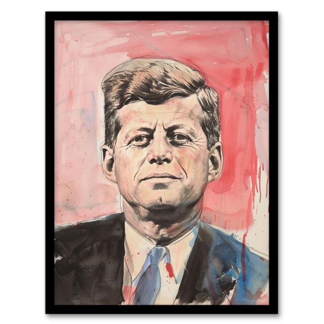 Artery8 John Kennedy JFK USA President Watercolour Framed Art Print in Red - Size: A4 - image 1