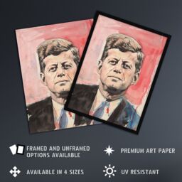 Artery8 John Kennedy JFK USA President Watercolour Framed Art Print in Red - Size: A4 - thumbnail 2