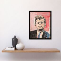 Artery8 John Kennedy JFK USA President Watercolour Framed Art Print in Red - Size: A4 - thumbnail 4