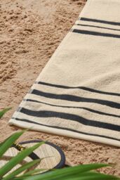 Catherine Lansfield 'Banded Stripe' Cotton Beach Towel Pair in Cream - thumbnail 3