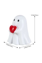 Living and Home Mini Halloween Ghost Figurine Holding Red Heart Cute Resin Ornament for Table, Shelf & Windowsill in White - thumbnail 6