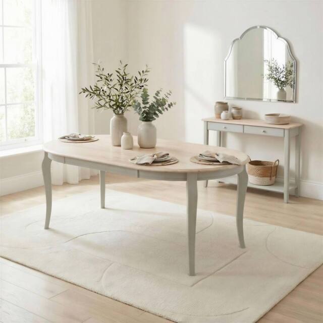 FurnitureboxUK Newport Oval Whitewash & Light Grey Wood 6 Seater Dining Table in White - image 1