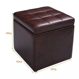Costway Faux Leather Storage Ottoman Cube Pouffe Storage Toy Box Padded Foot Stool in Brown - thumbnail 3