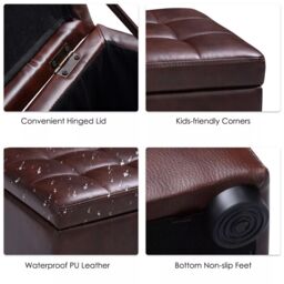 Costway Faux Leather Storage Ottoman Cube Pouffe Storage Toy Box Padded Foot Stool in Brown - thumbnail 4