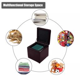 Costway Faux Leather Storage Ottoman Cube Pouffe Storage Toy Box Padded Foot Stool in Brown - thumbnail 5