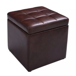 Costway Faux Leather Storage Ottoman Cube Pouffe Storage Toy Box Padded Foot Stool in Brown - thumbnail 1