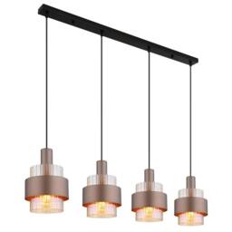 Netlighting Milley Bar Pendant Ceiling Light Matt Black Amber Glass Shade 4x E27 in Brown
