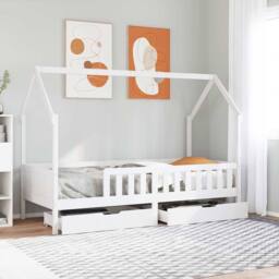 Berkfield Home Kids Bed Frame with Drawers without Mattress 80x200 cm Solid Wood in White - thumbnail 2