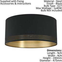 Loops 2 PACK Wall Flush Ceiling Light Colour Black Shade Black Gold Fabric E27 1x40W - thumbnail 2