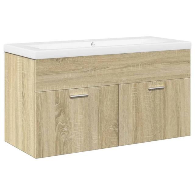 Berkfield Home Bathroom Sink Cabinet with Built-in Basin Sonoma Oak in Light Tan - image 1
