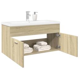 Berkfield Home Bathroom Sink Cabinet with Built-in Basin Sonoma Oak in Light Tan - thumbnail 2