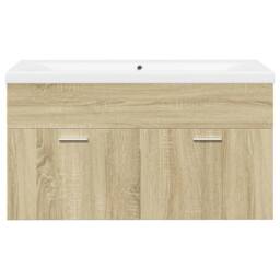 Berkfield Home Bathroom Sink Cabinet with Built-in Basin Sonoma Oak in Light Tan - thumbnail 4