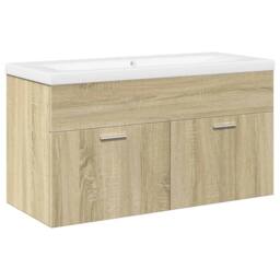 Berkfield Home Bathroom Sink Cabinet with Built-in Basin Sonoma Oak in Light Tan - thumbnail 1