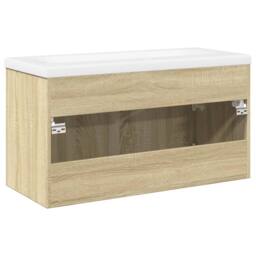 Berkfield Home Bathroom Sink Cabinet with Built-in Basin Sonoma Oak in Light Tan - thumbnail 8