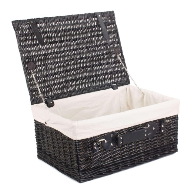 Red Hamper Wicker 51cm Empty Black Willow Picnic Basket With White Lining - image 1