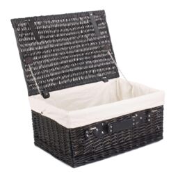 Red Hamper Wicker 51cm Empty Black Willow Picnic Basket With White Lining