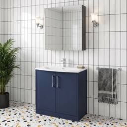 Balterley Winshill Contemporary 2 Door Vanity Basin Unit, Dark Blue, 800mm in Blue - thumbnail 3