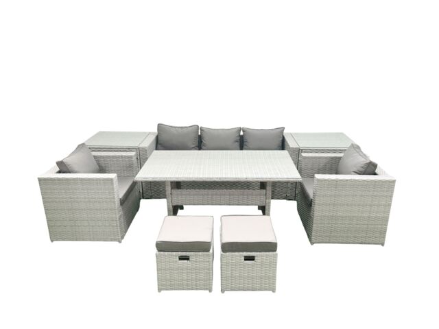 Fimous Garden Dining Set Outdoor Rattan Furniture Set with Sofa Dining Table 2 Chairs 2 Small Footstools 2 Side Tables Light Grey Mixed - image 1