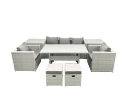 Fimous Garden Dining Set Outdoor Rattan Furniture Set with Sofa Dining Table 2 Chairs 2 Small Footstools 2 Side Tables Light Grey Mixed - thumbnail 1