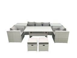 Fimous Garden Dining Set Outdoor Rattan Furniture Set with Sofa Dining Table 2 Chairs 2 Small Footstools 2 Side Tables Light Grey Mixed - thumbnail 2