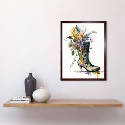 "Artery8 Wall Art Print Spring Flower Bouquet in High Heeled Combat Boot Art Framed in Brown - Size: W12"" x H16""" - thumbnail 2