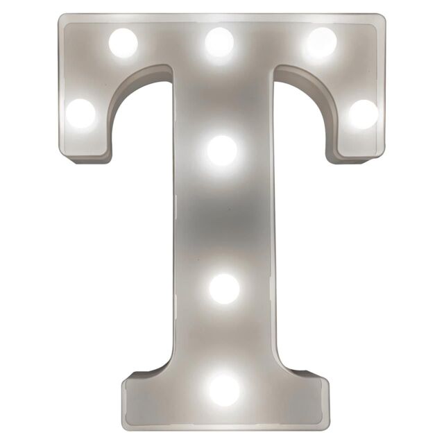 mysmartbuy Battery Powered 3D Letter T LED Light - Freestanding or Wall Mounted Alphabet Lighting Home or Party Decoration - H22 x W14 x D3cm in White