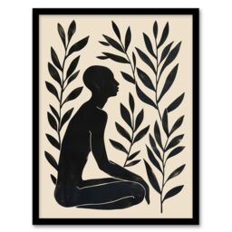 "Artery8 Wall Art Print Peace in the Leaves Meditation Minimal Yoga Zen Art Framed Poster in Black - Size: W12"" x H16""" - thumbnail 1