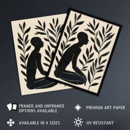 "Artery8 Wall Art Print Peace in the Leaves Meditation Minimal Yoga Zen Art Framed Poster in Black - Size: W12"" x H16""" - thumbnail 2