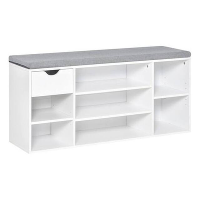NESTLUNE Shoe Storage Cabinet Bench w/ Cushion in White - Size: 100 cm x 15 cm - image 1