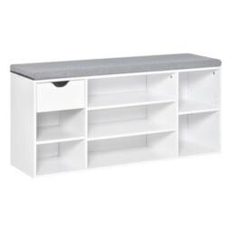 NESTLUNE Shoe Storage Cabinet Bench w/ Cushion in White - Size: 100 cm x 15 cm