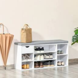 NESTLUNE Shoe Storage Cabinet Bench w/ Cushion in White - Size: 100 cm x 15 cm - thumbnail 6
