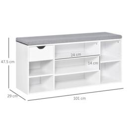 NESTLUNE Shoe Storage Cabinet Bench w/ Cushion in White - Size: 100 cm x 15 cm - thumbnail 2