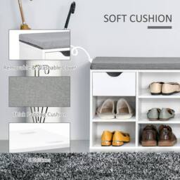 NESTLUNE Shoe Storage Cabinet Bench w/ Cushion in White - Size: 100 cm x 15 cm - thumbnail 3
