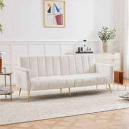 Matteo Modern Beige Velvet Sofa Bed with Adjustable Backrest & Armrests - thumbnail 3