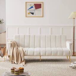 Matteo Modern Beige Velvet Sofa Bed with Adjustable Backrest & Armrests - thumbnail 2