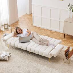 Matteo Modern Beige Velvet Sofa Bed with Adjustable Backrest & Armrests - thumbnail 1